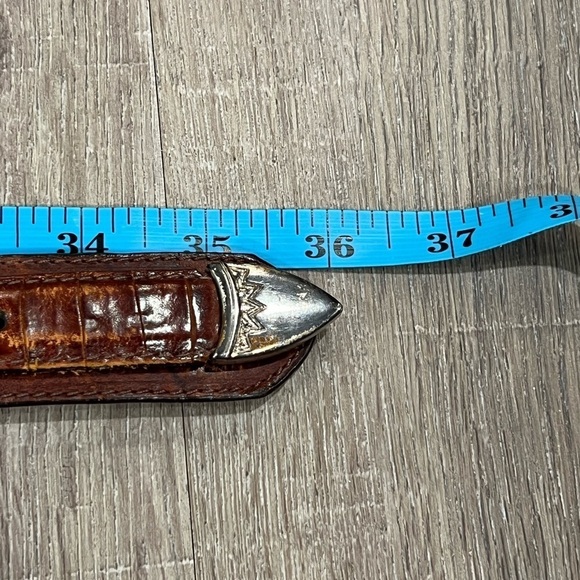 Vintage Brighton Hand Made USA Leather Patina Silver Buckle Clasp Ornate - Picture 8 of 9